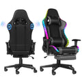 Gaming-Stuhl mit RGB-LED & Lautsprechern, ergonomischer Racing-Sessel mit Fußstütze, Schwarz