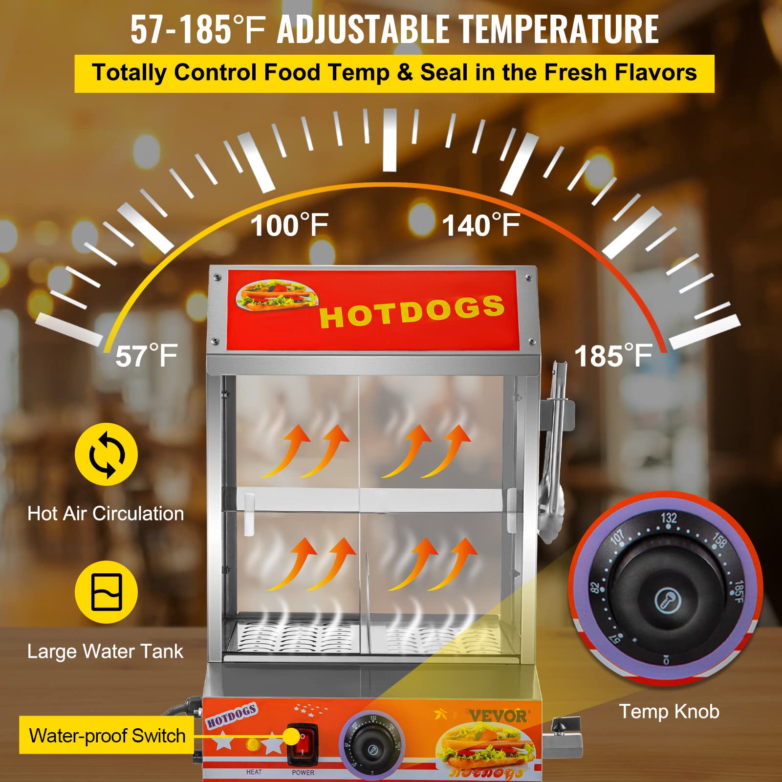 Vevor Gastronomie Hot-Dog-Maker 27L Würstchenwärmer