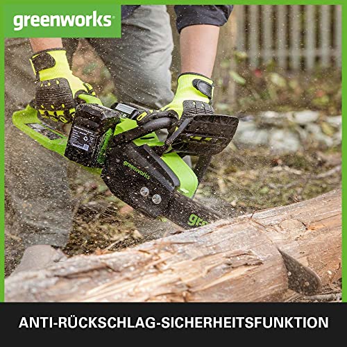 Greenworks Akku Kettensäge Kettengeschwindigkeit Schwertlänge Öltankvolumen