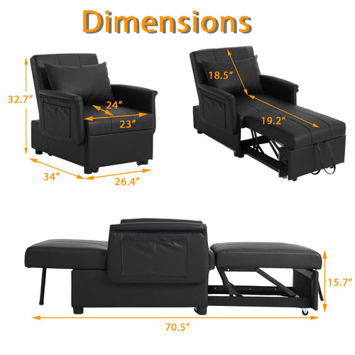 BINGTOO 3-in-1 Schlafsofa-Sessel, ausziehbares Gästebett, modern, Schwarz, 100 x 67 cm