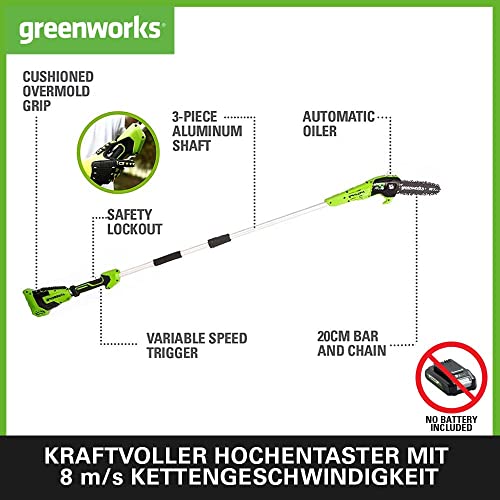 Greenworks Akku Hochentaster G40PSF Schwertlänge Kettengeschwindigkeit