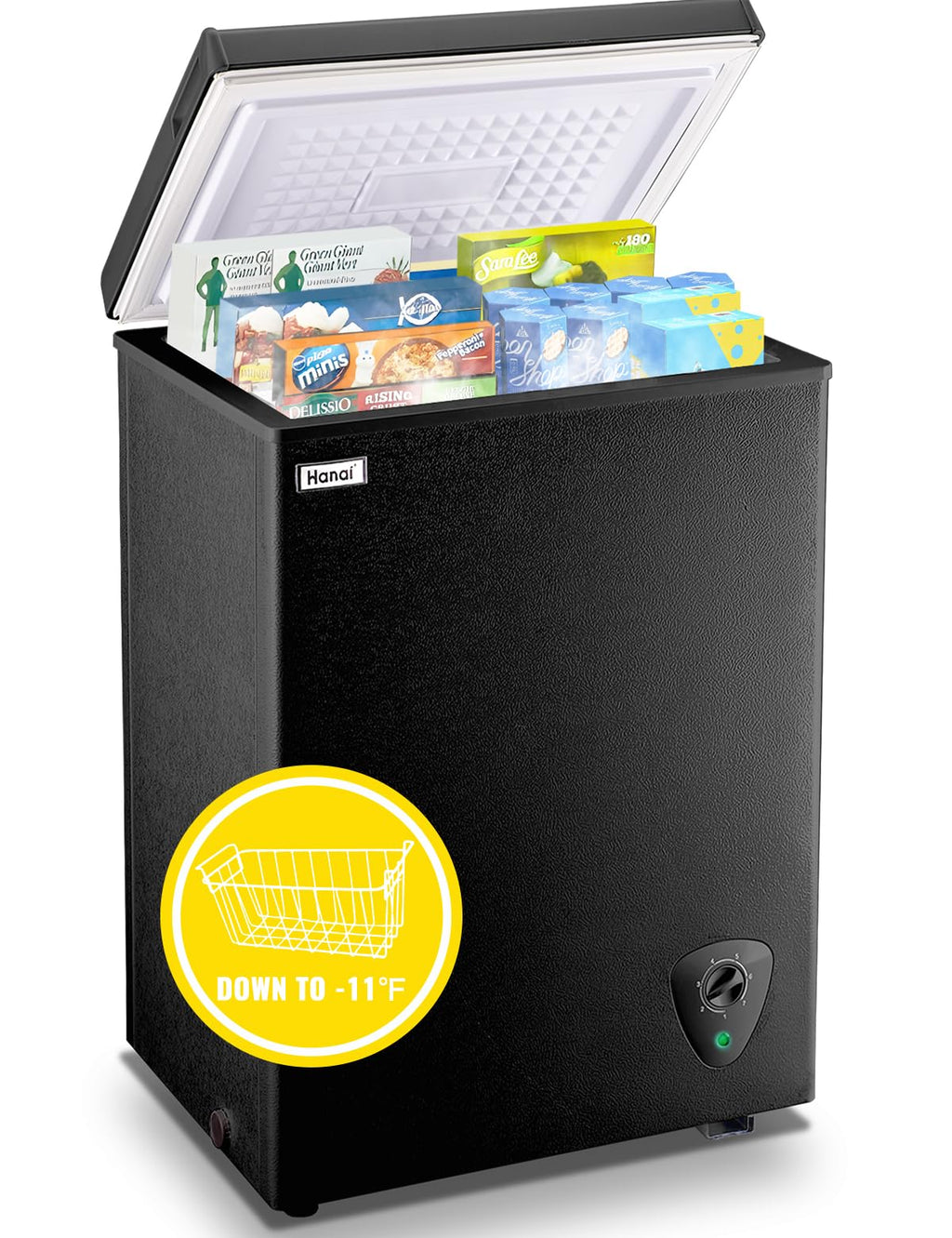 WANAI Gefriertruhe 99 Liter, 3,5 cu. ft. Mini-Gefrierschrank, 7 Temperaturstufen, leise, mit Korb