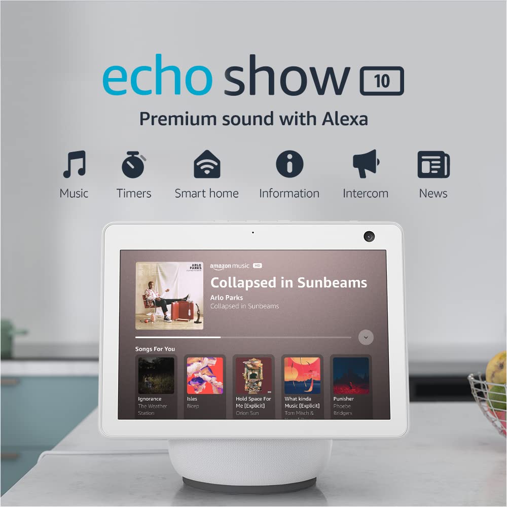 Echo Show 10 (3. Gen) HD-Smart-Display mit Bewegung Glacier White
