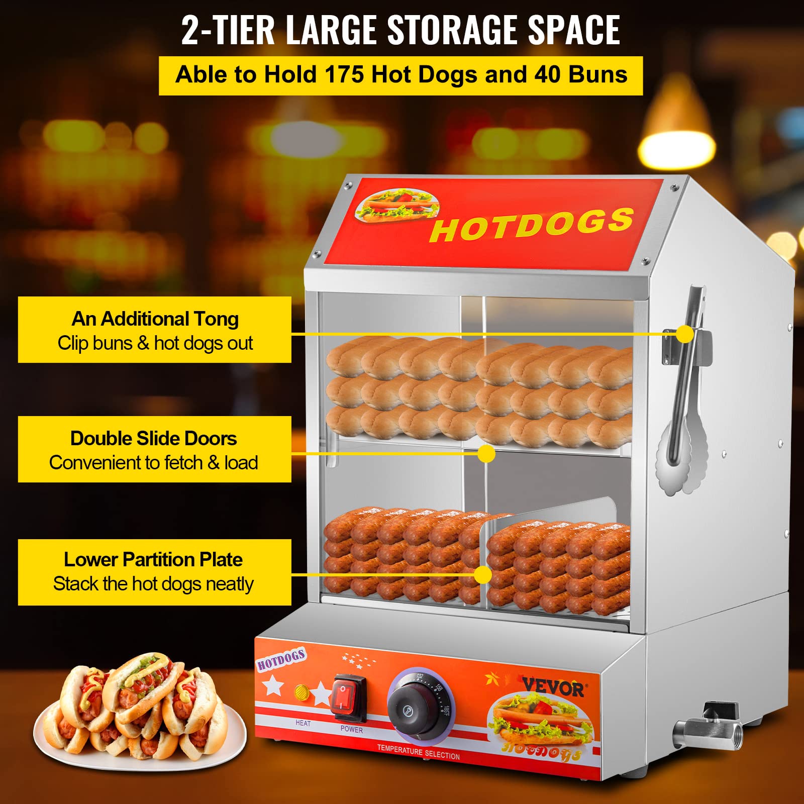 Vevor Gastronomie Hot-Dog-Maker 27L Würstchenwärmer